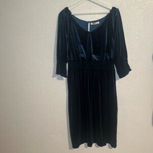 Zapelle Blue Velvet Smocked Sleeve Waist Knee Length Whimsigoth Dress Size 16